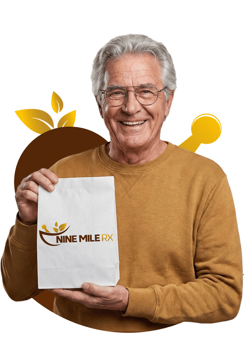 Pharmacist showcasing medication packaging